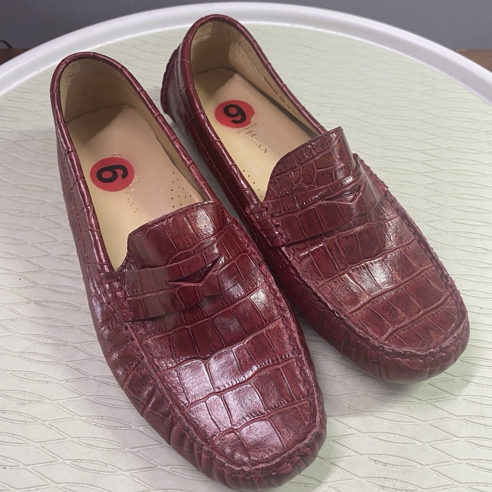 Cole Haan Womens Penny Loafers Red Leather Croc Print Shoes Round Toe Size 6 US